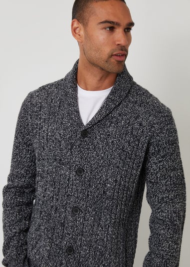 Threadbare Blue Cable Knit Shawl Collar Cardigan With Wool