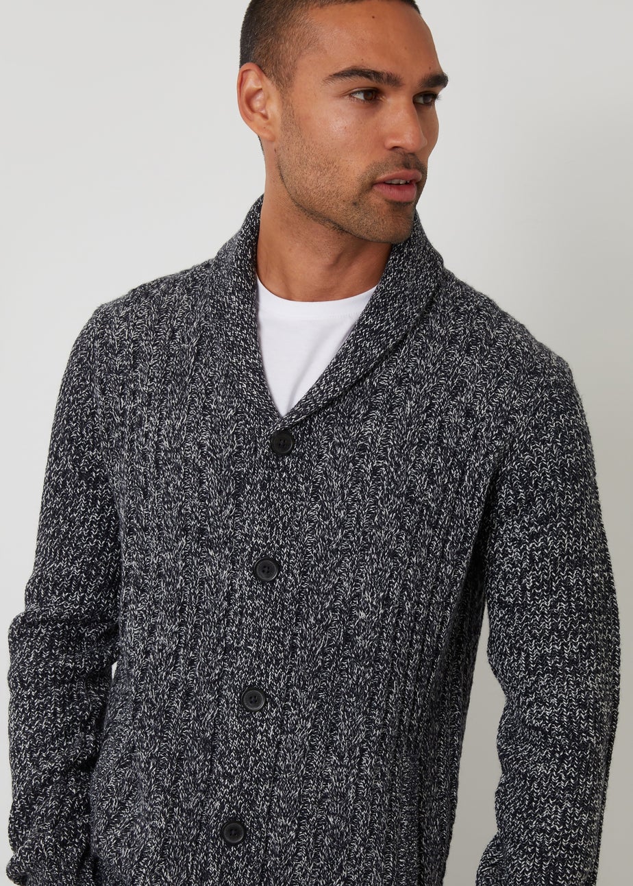 Threadbare Blue Cable Knit Shawl Collar Cardigan With Wool