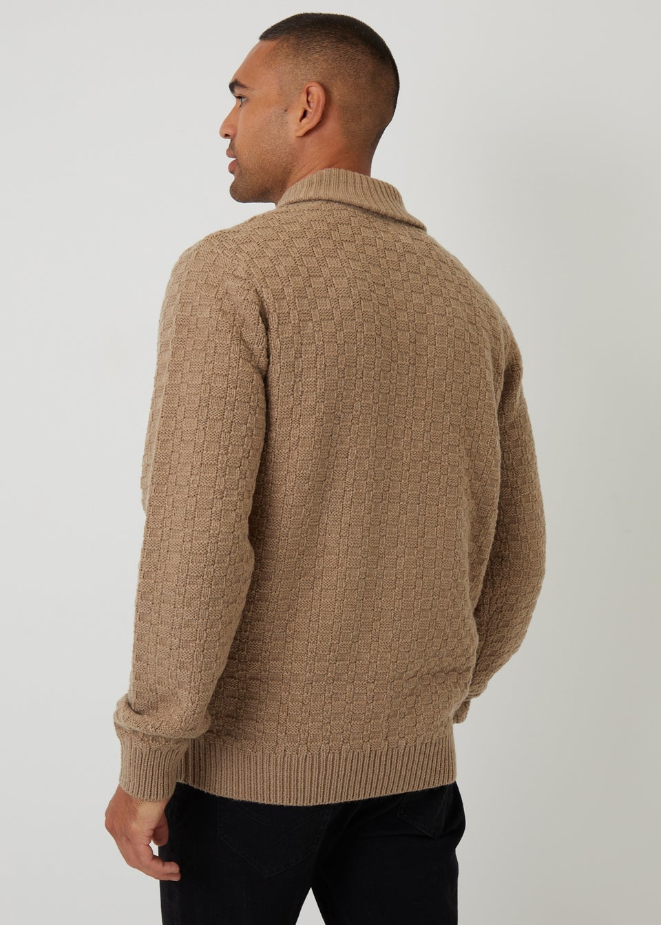 Threadbare Natural Basket Stitch Shawl Neck Jumper With Wool