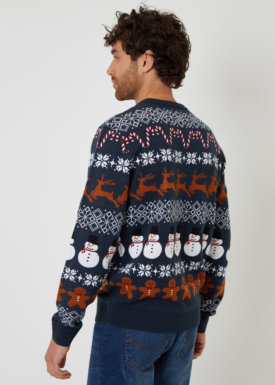 Threadbare Navy Fairisle Knitted Crew Neck Christmas Jumper