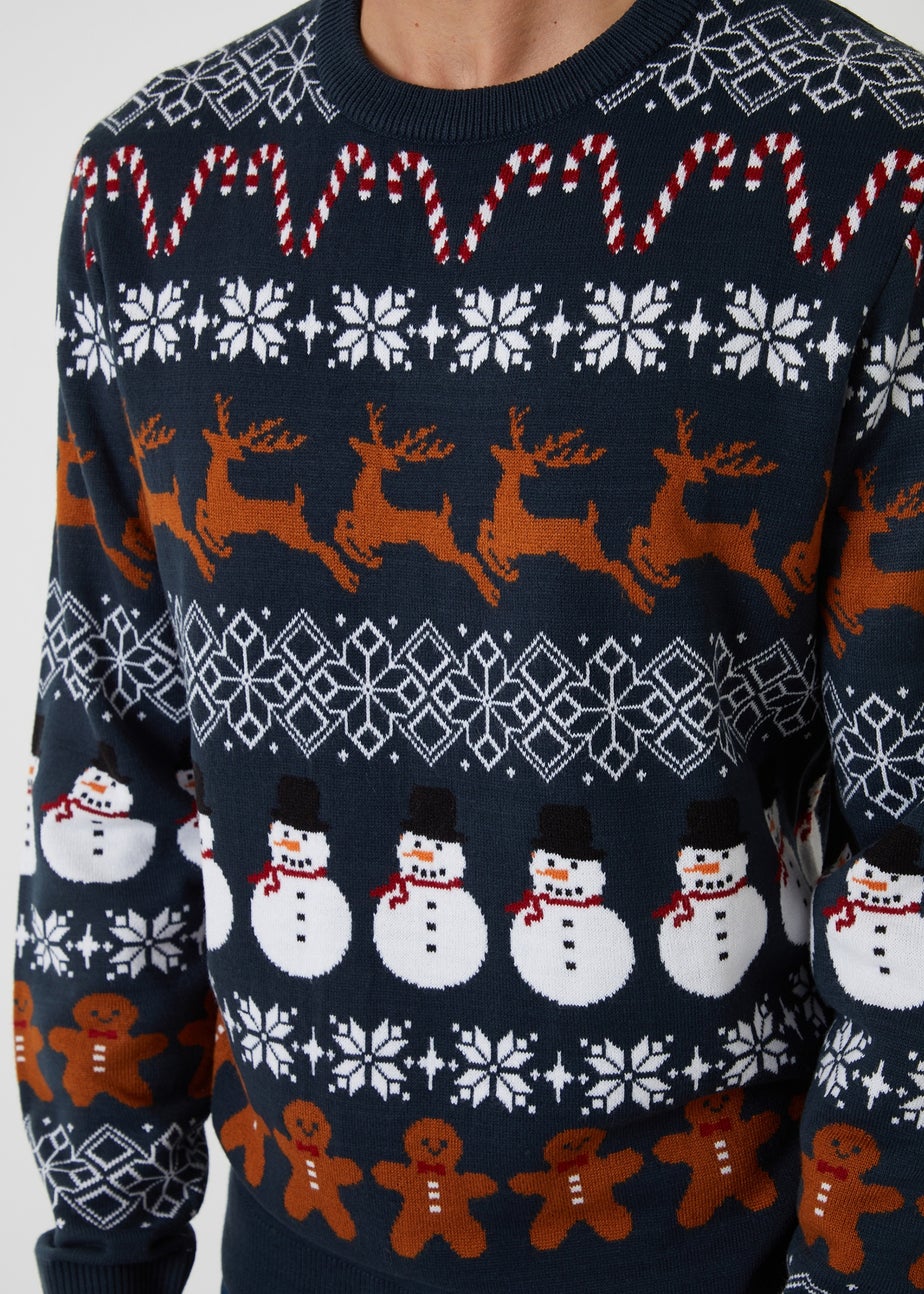 Threadbare Navy Fairisle Knitted Crew Neck Christmas Jumper