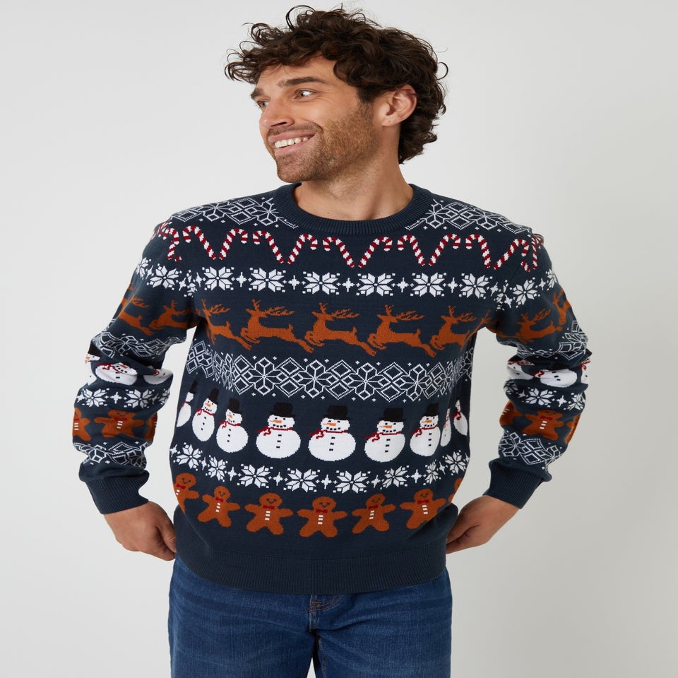 Threadbare Navy Fairisle Knitted Crew Neck Christmas Jumper