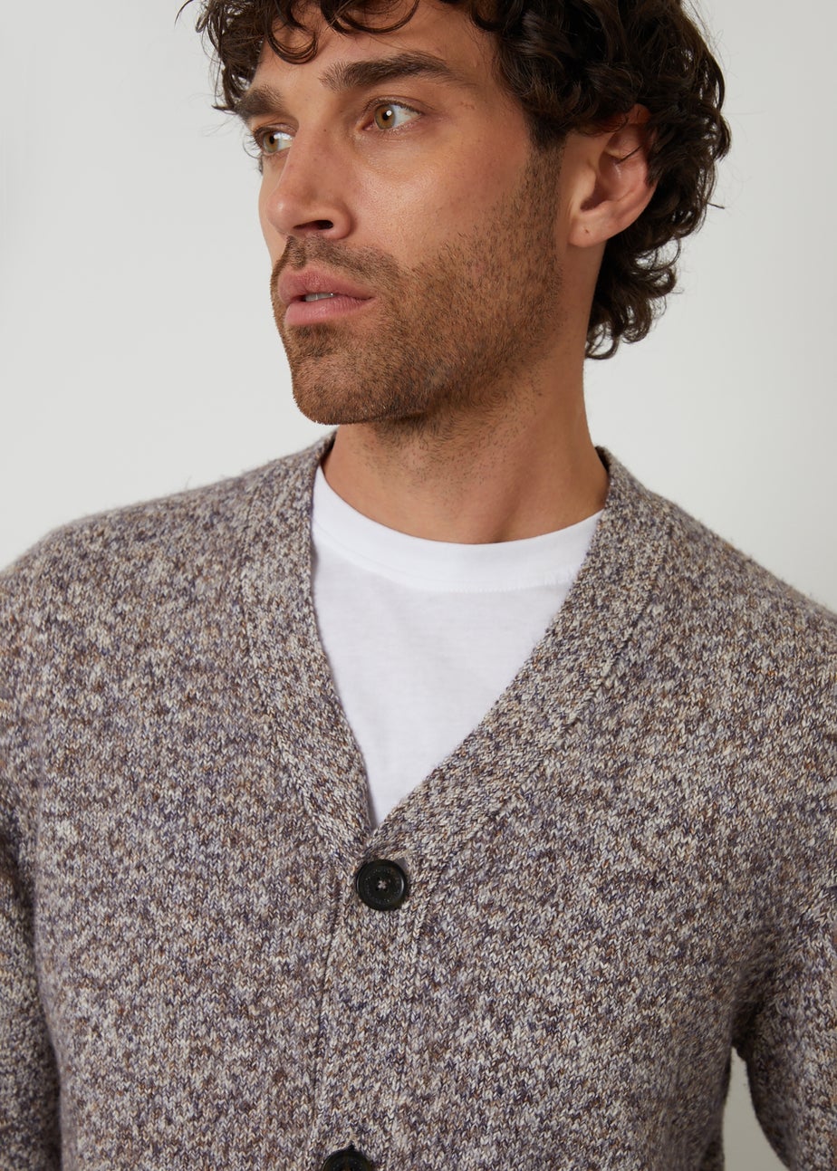 Threadbare Brown Cotton Blend Knitted Button Up Cardigan