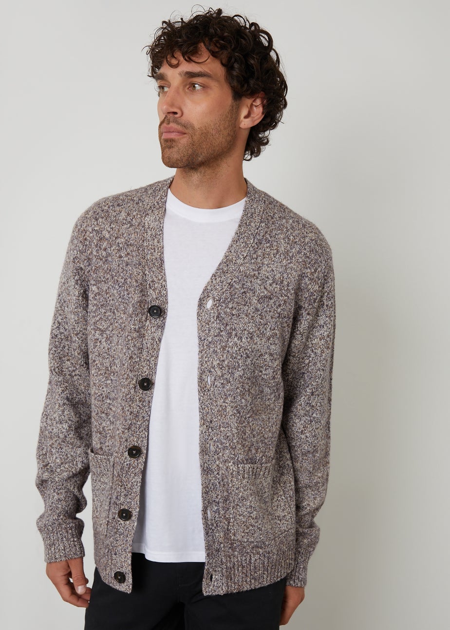 Threadbare Brown Cotton Blend Knitted Button Up Cardigan