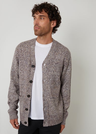Threadbare Brown Cotton Blend Knitted Button Up Cardigan
