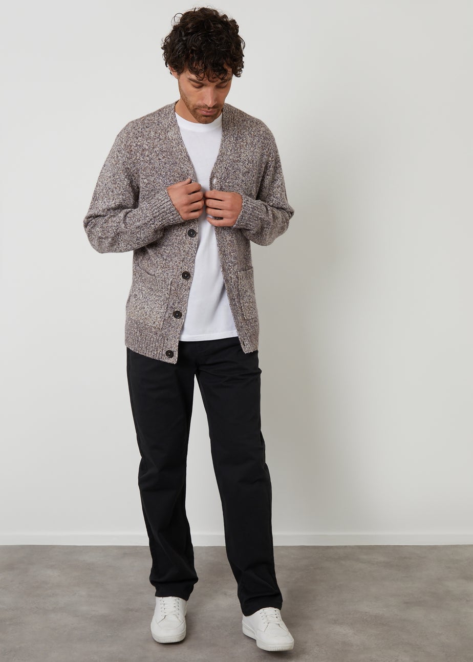 Threadbare Brown Cotton Blend Knitted Button Up Cardigan
