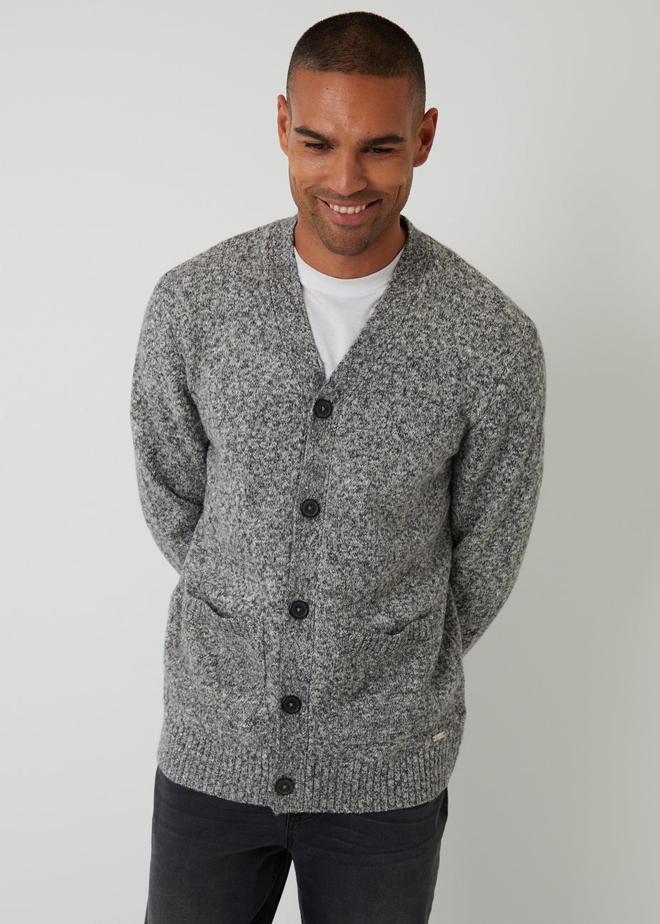 Threadbare Grey Cotton Blend Knitted Button Up Cardigan