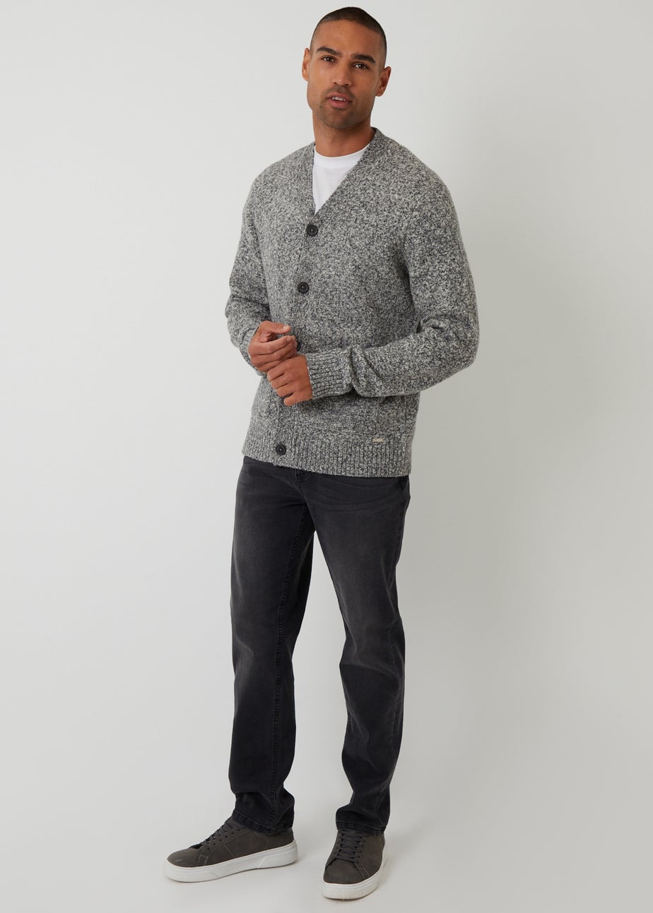 Threadbare Grey Cotton Blend Knitted Button Up Cardigan