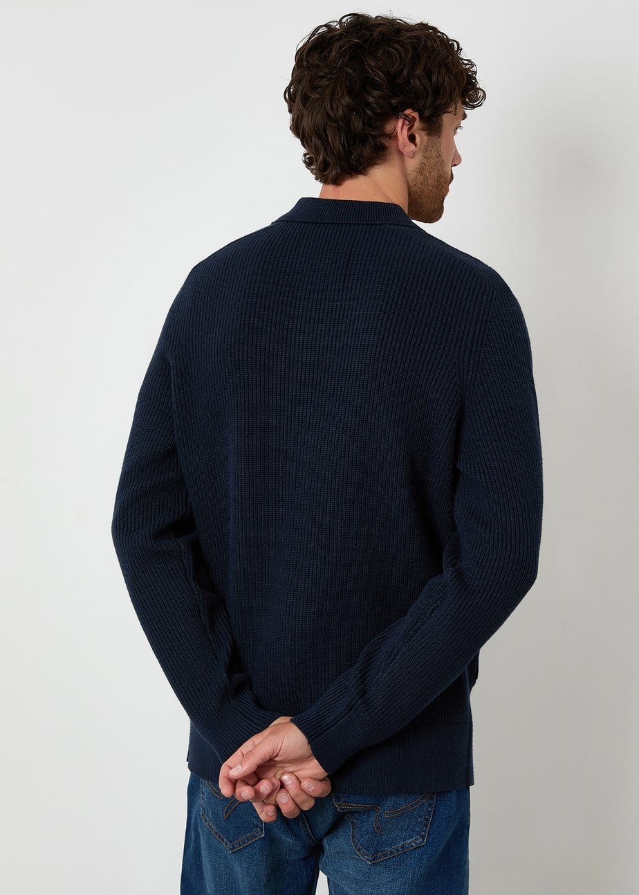 Threadbare Navy Knitted Collared Cardigan Jacket