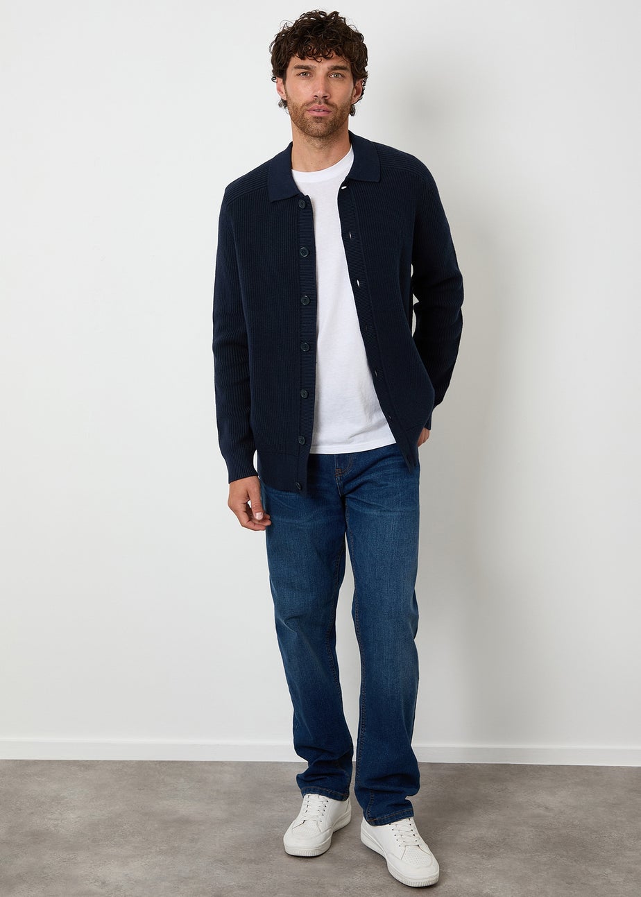 Threadbare Navy Knitted Collared Cardigan Jacket