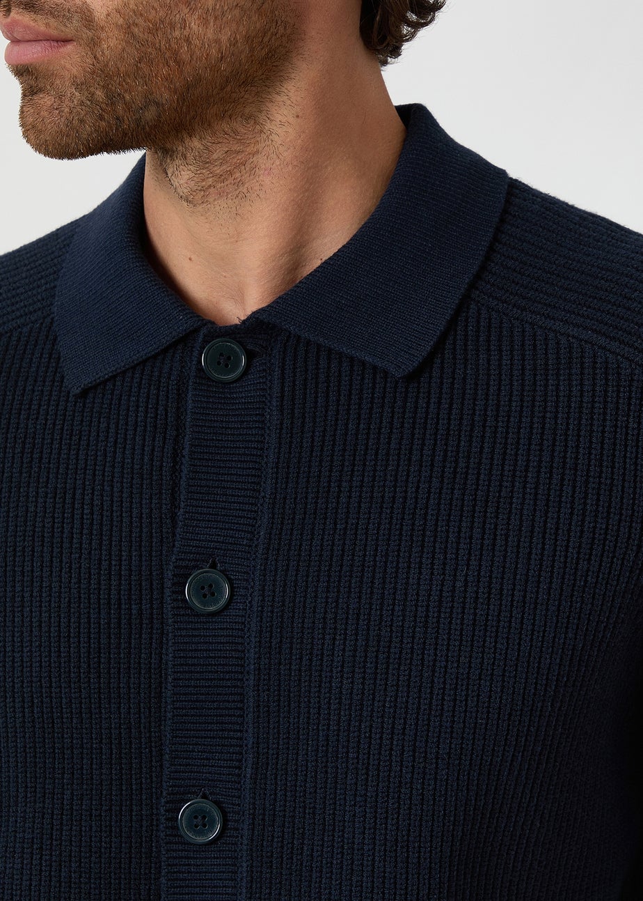 Threadbare Navy Knitted Collared Cardigan Jacket