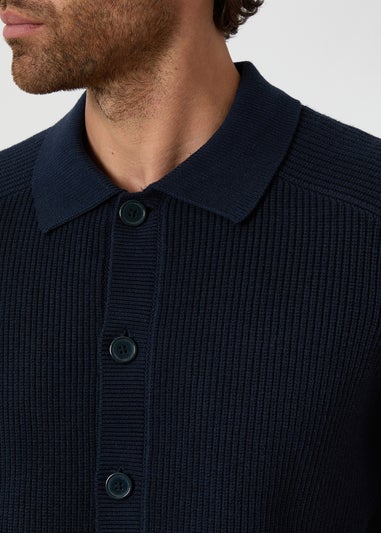 Threadbare Navy Knitted Collared Cardigan Jacket