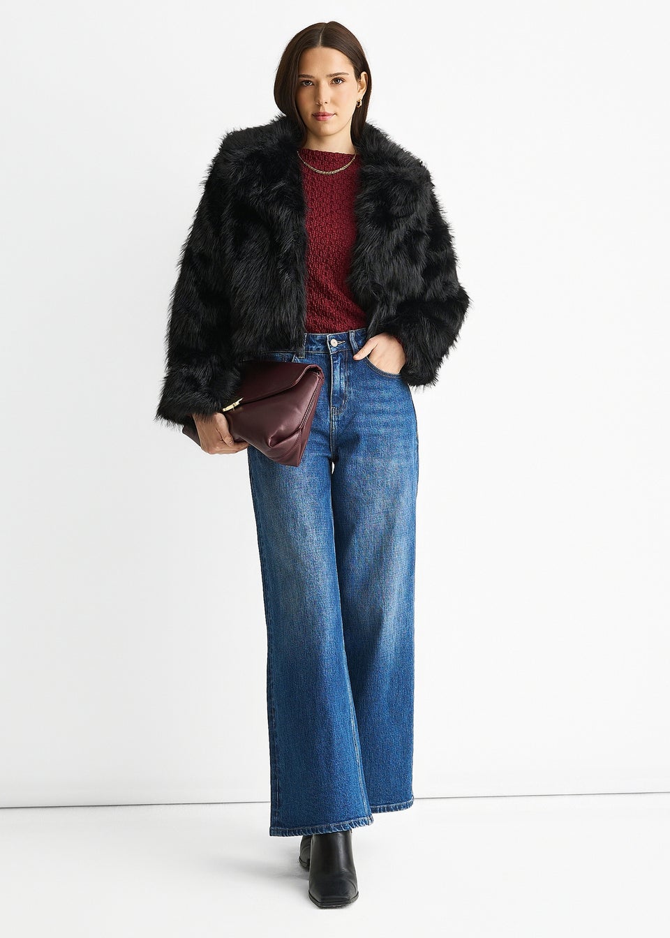 Gini London Black Faux Fur Lapel Short jacket