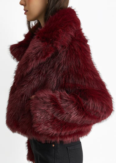 Gini London Burgundy Faux Fur Lapel Short jacket