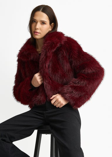 Gini London Burgundy Faux Fur Lapel Short jacket