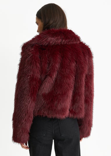 Gini London Burgundy Faux Fur Lapel Short jacket