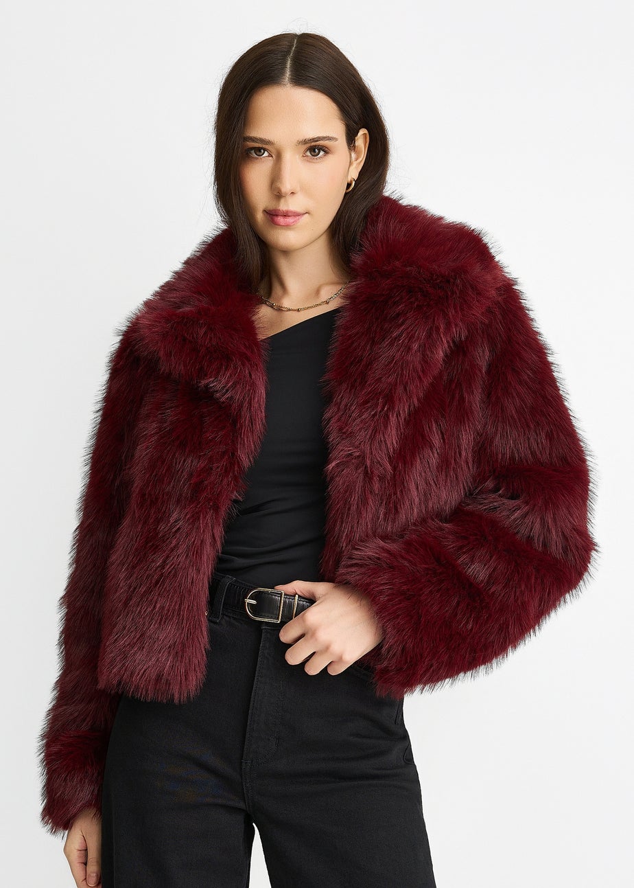 Gini London Burgundy Faux Fur Lapel Short jacket