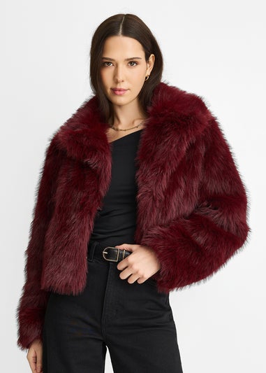 Gini London Burgundy Faux Fur Lapel Short jacket