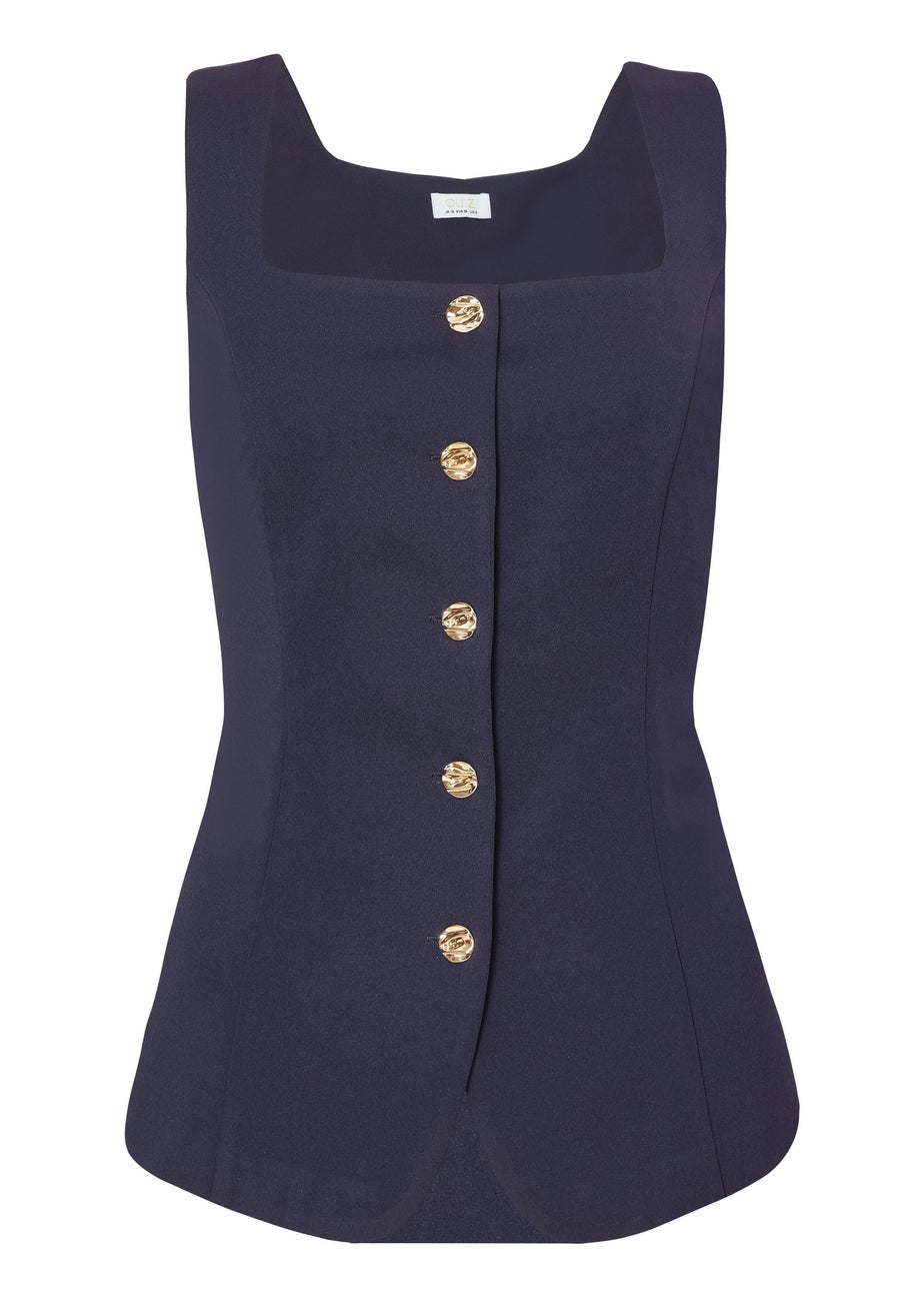 Quiz Navy Square Neck Waistcoat