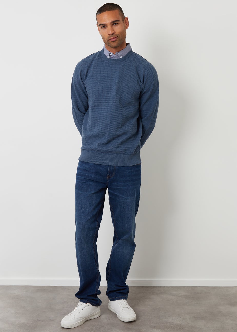 Threadbare Blue Mock Shirt Textured Knitted Jumper