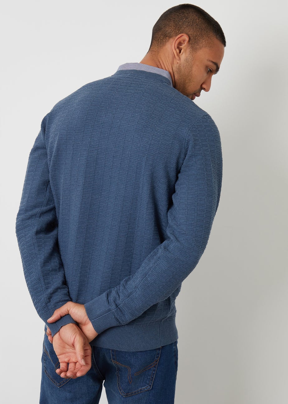 Threadbare Blue Mock Shirt Textured Knitted Jumper