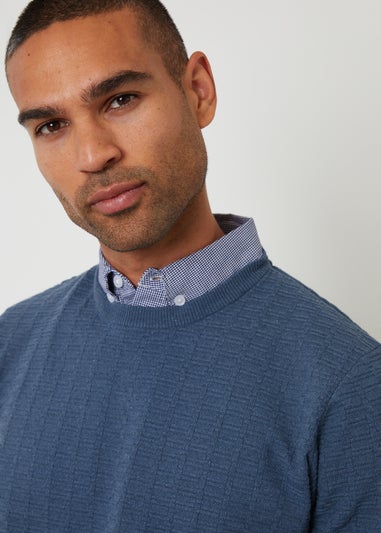 Threadbare Blue Mock Shirt Textured Knitted Jumper