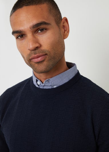 Threadbare Navy Mock Shirt Textured Knitted Jumper