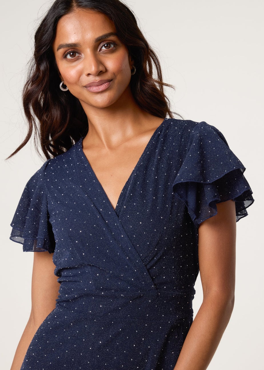 Blue Vanilla Navy Rhinestone Diamante Wrap Dress