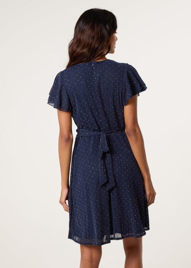 Blue Vanilla Navy Rhinestone Diamante Wrap Dress