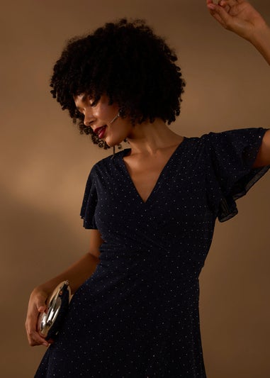 Blue Vanilla Navy Rhinestone Diamante Wrap Dress