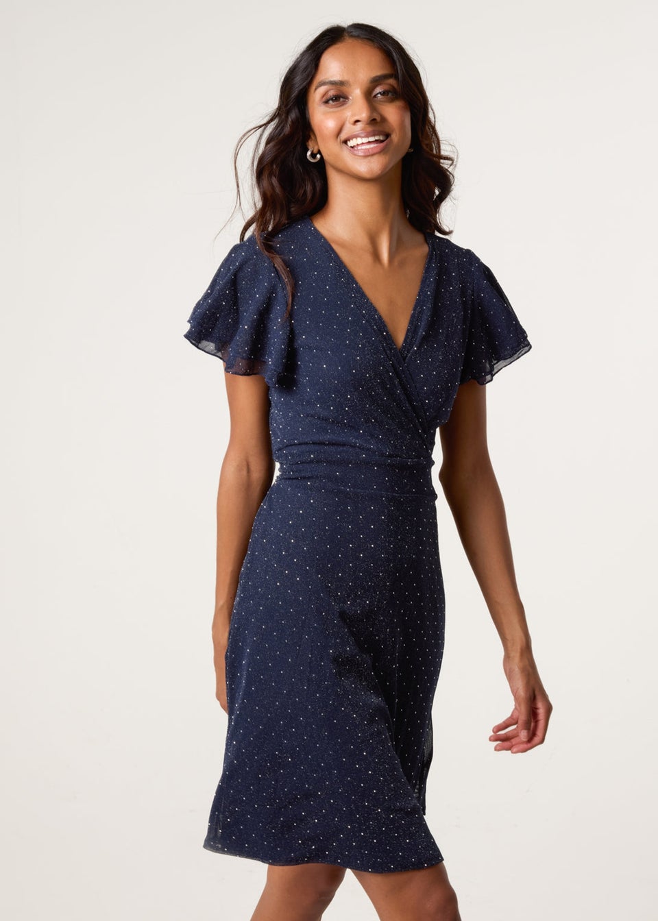 Blue Vanilla Navy Rhinestone Diamante Wrap Dress