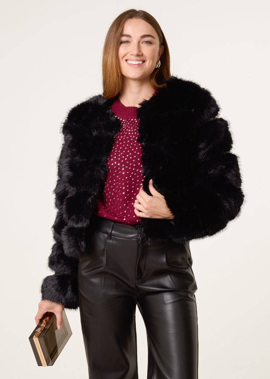 Blue Vanilla Black Pelted Fur Jacket