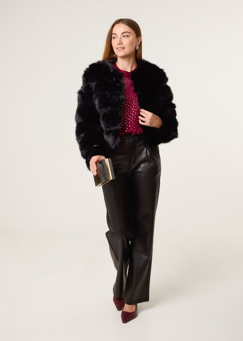 Blue Vanilla Black Pelted Fur Jacket