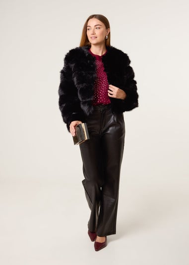 Blue Vanilla Black Pelted Fur Jacket