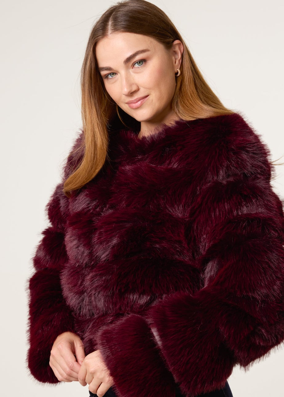 Blue Vanilla Burgundy Pelted Fur Jacket