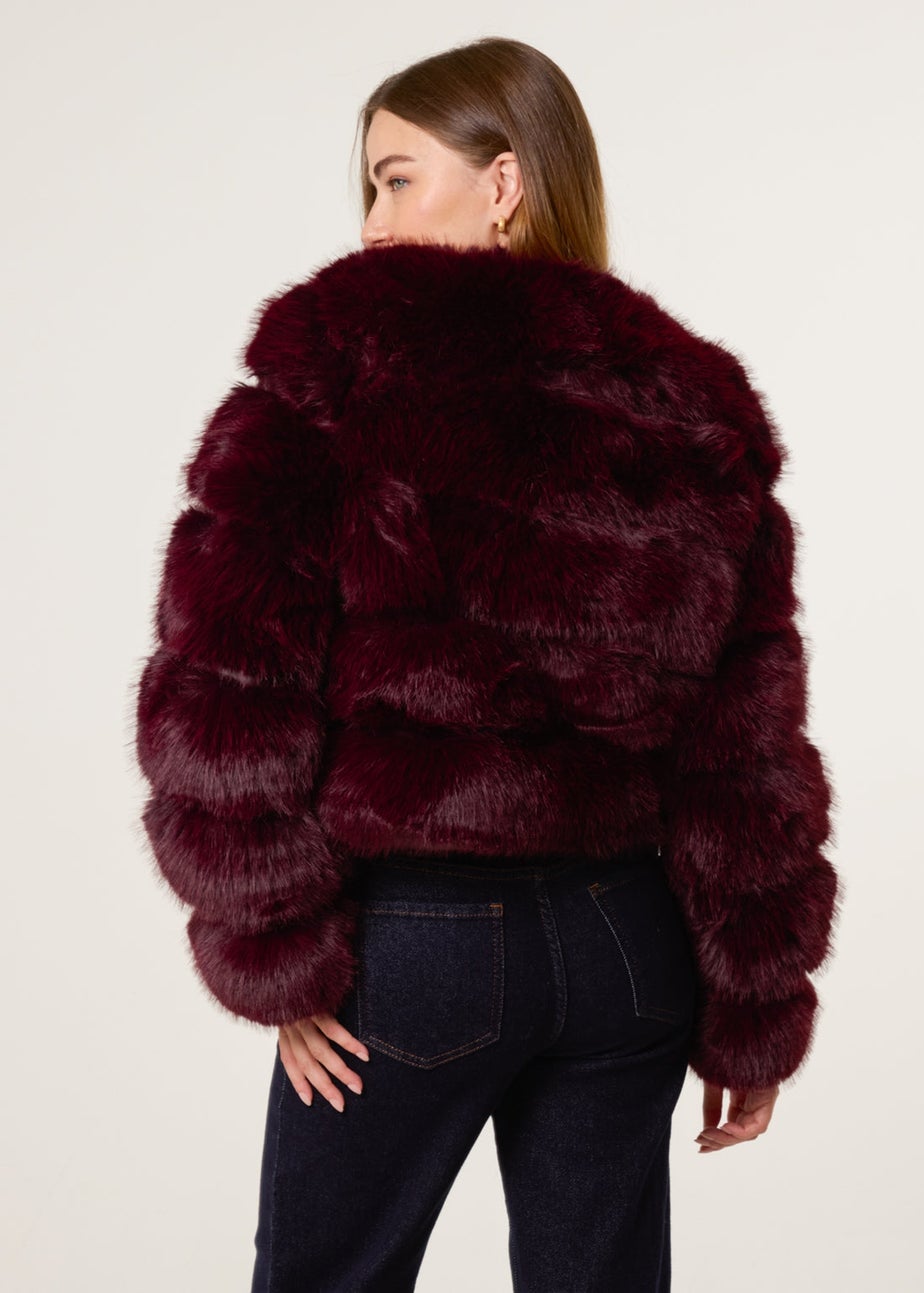 Blue Vanilla Burgundy Pelted Fur Jacket