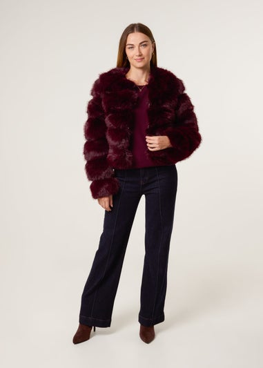 Blue Vanilla Burgundy Pelted Fur Jacket