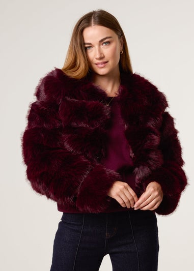 Blue Vanilla Burgundy Pelted Fur Jacket