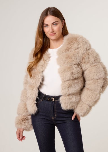 Blue Vanilla Beige Pelted Fur Jacket