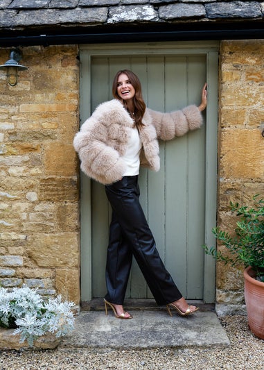 Blue Vanilla Beige Pelted Fur Jacket