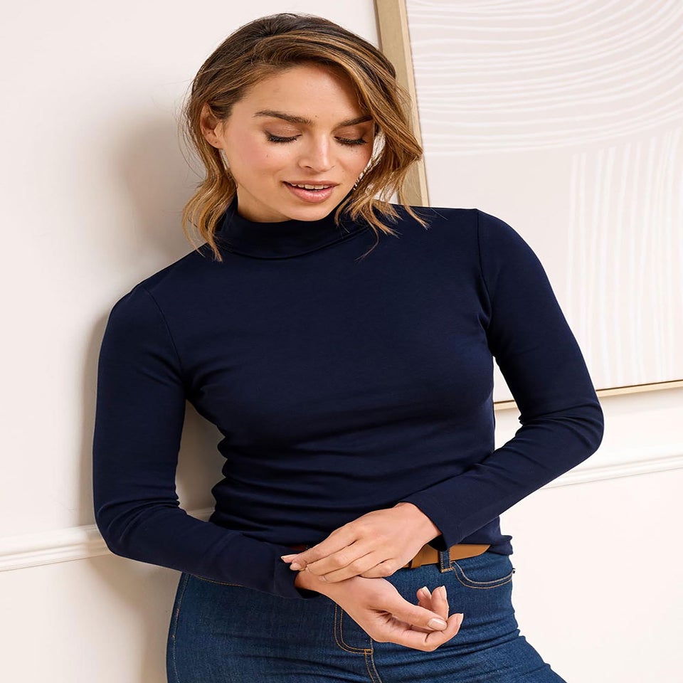 Cotton Traders Navy Cosy-Up Long Sleeve Roll Neck Top