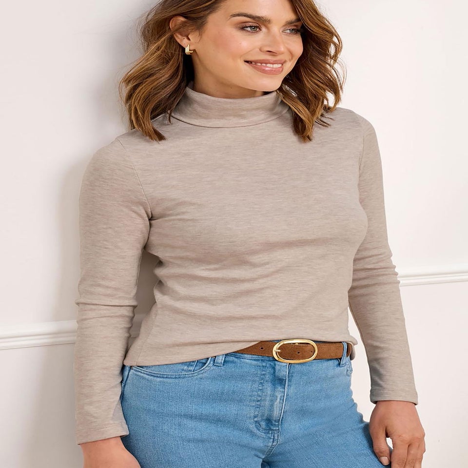 Cotton Traders Beige Marl Cosy-Up Long Sleeve Roll Neck Top