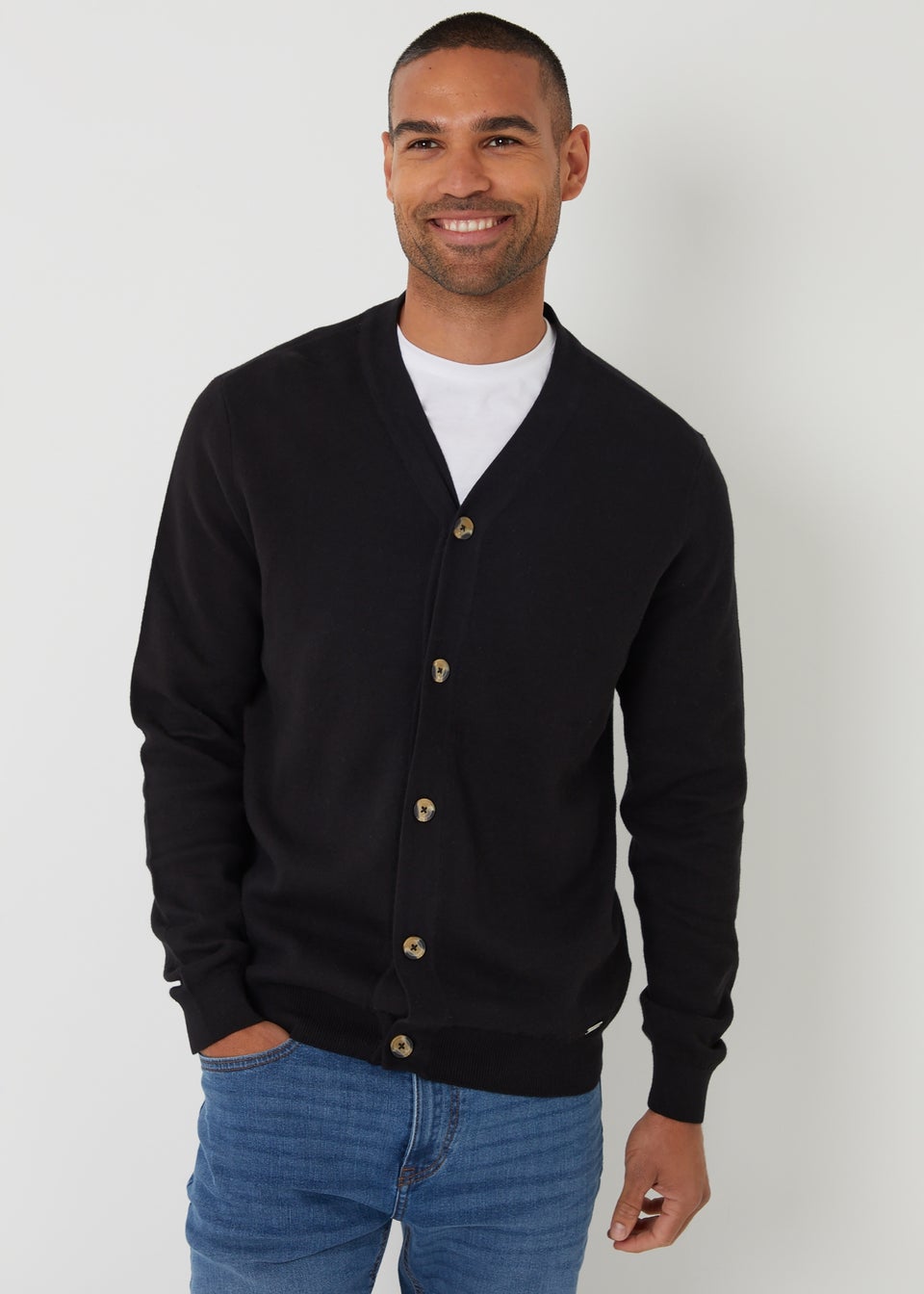 Threadbare Black Cotton Blend Knitted Cardigan