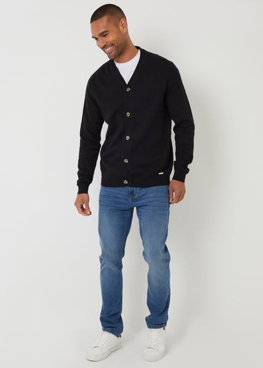 Threadbare Black Cotton Blend Knitted Cardigan