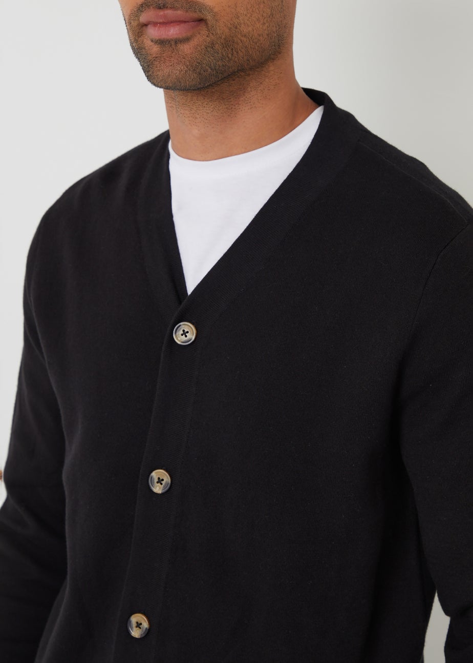 Threadbare Black Cotton Blend Knitted Cardigan