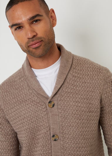 Threadbare Taupe Shawl Collar Knitted Cardigan