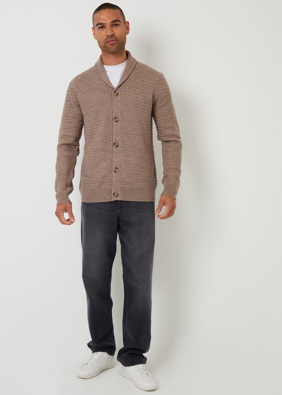 Threadbare Taupe Shawl Collar Knitted Cardigan