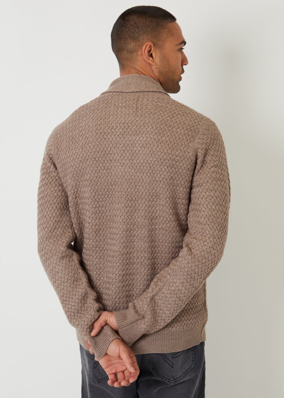 Threadbare Taupe Shawl Collar Knitted Cardigan