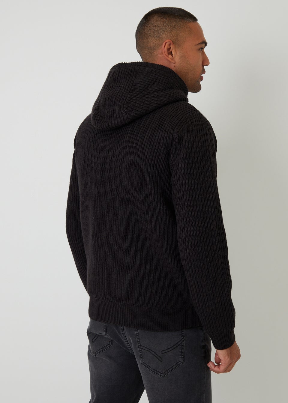 Threadbare Black Padded Knitted Jacket With Puffer Lining