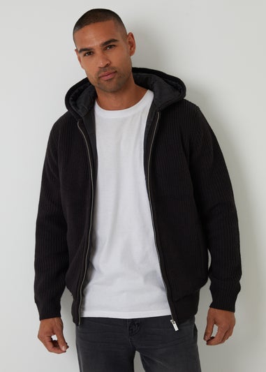 Threadbare Black Padded Knitted Jacket With Puffer Lining